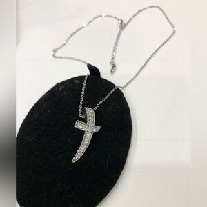 Vintage 925 Silver Unique Cross Pendant w Chain Marks Adjustable Irregular Shape
